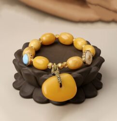 Silver Six Character Beeswax Bracelet Women's Single Loop Amber Bracelet Beading-1