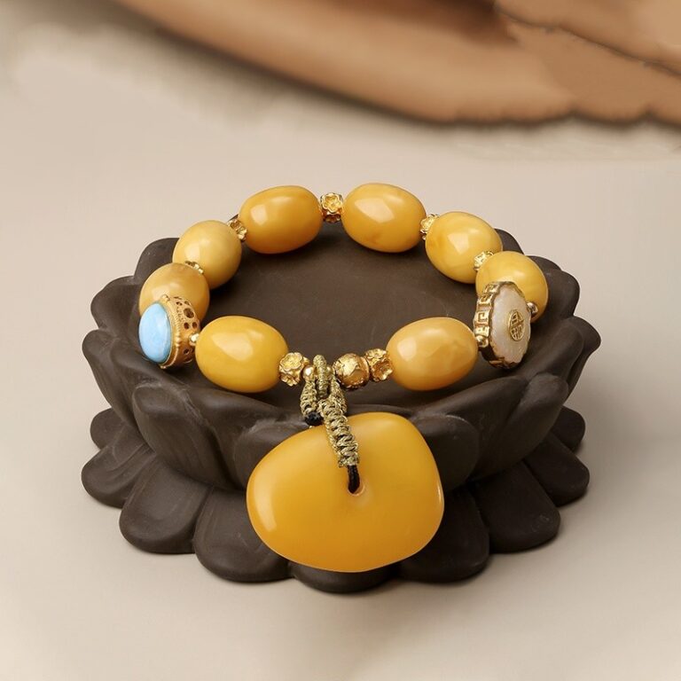 Silver Six Character Beeswax Bracelet Women's Single Loop Amber Bracelet Beading-1