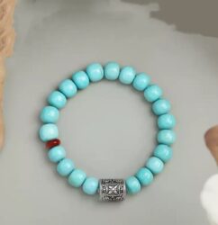 Silver turquoise nanhong string beeswax multi treasure bracelet barrel beads ethnic style birthday gift-1