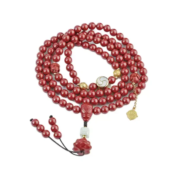 925 Silver Cinnabar Amber 108 Bead String Six Character Truth Necklace for Men and Women for the Year of the Snake