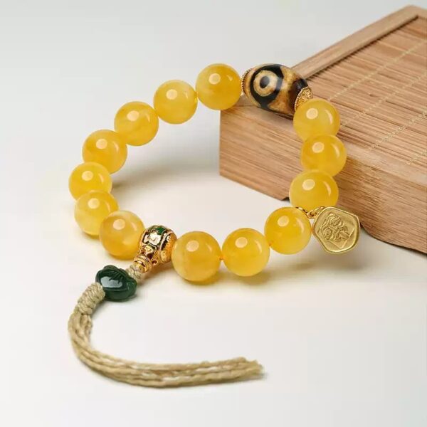 925 Silver Six Character Truth Weighing Beeswax String Three Eyes Dzi Bead Bracelet for Women-1