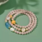 Pink Crystal Bracelet Women Rutilated Strawberry Crystal Peach Blossom String Beeswax Aquamarine Carrying Beads-7