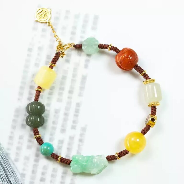 Jade Multi Treasure Beeswax Bracelet Pixi South Red Jasper Aquamarine Jade Beads Beaded Bracelet Female-1