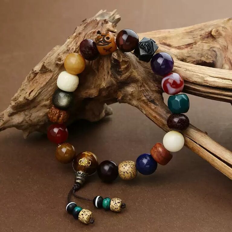 Cow bone obsidian multi-precious tiger teeth dzi eighteen sub-Buddha bead strings for men and women models bracelet ethnic style--1