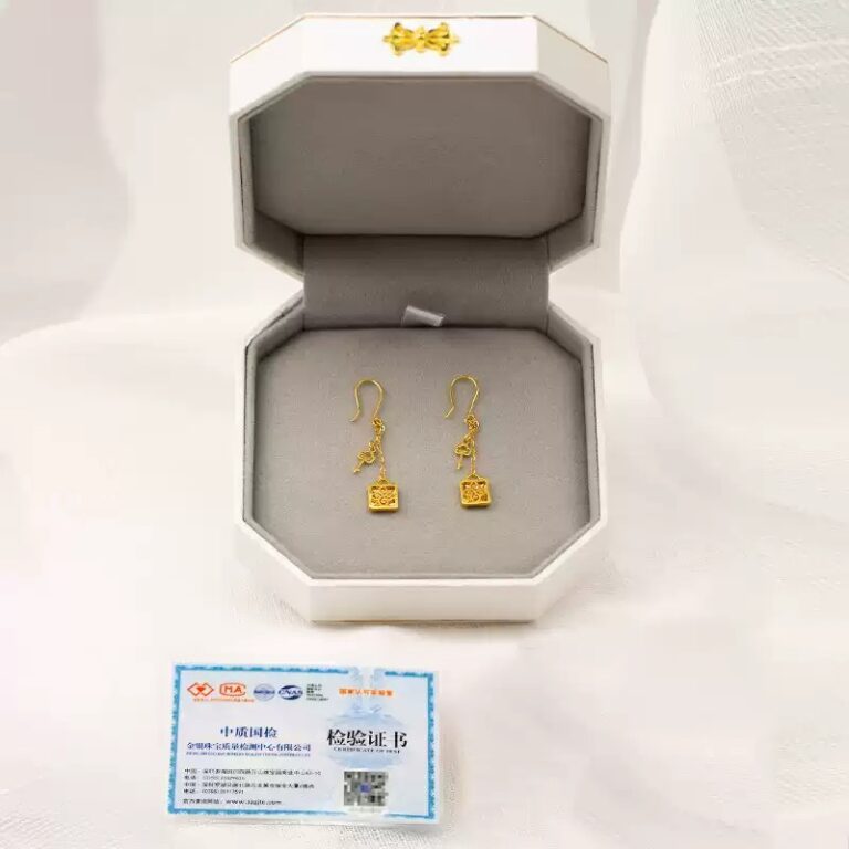 Ruyi Lock Earrings 999 Gold Pendant Solid Gold Birthday Gift for Girlfriend Earrings Gift-2