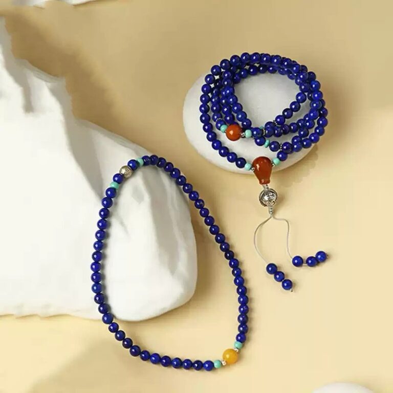 Lapis lazuli Nanhong green pine 108 beads strings women's strings multi-turn bracelet bracelet playing disc game -2