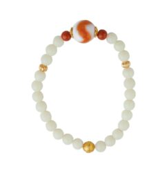 White Jade Strand Red Flesh Tiger Tooth Dzi Bead Tibetan Women's Simple Niche Design Bracelet