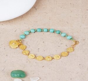 Turquoise bracelet s925 silver auspicious eight treasures accessories small tag string niche ethnic style