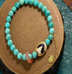 Turquoise strings female nanhong beeswax transfer beads dzi beads red agate multi-precious jade bracelet female-1