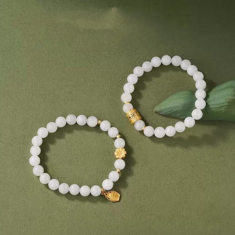 White Jade Bracelet Premium Sense Single Loop White Jade Beads Beaded Bracelet Female Simple Hand Jewellery Gift