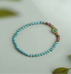 Turquoise strings with tourmaline 925 silver Huixing original design senior sense of a single circle bracelet female