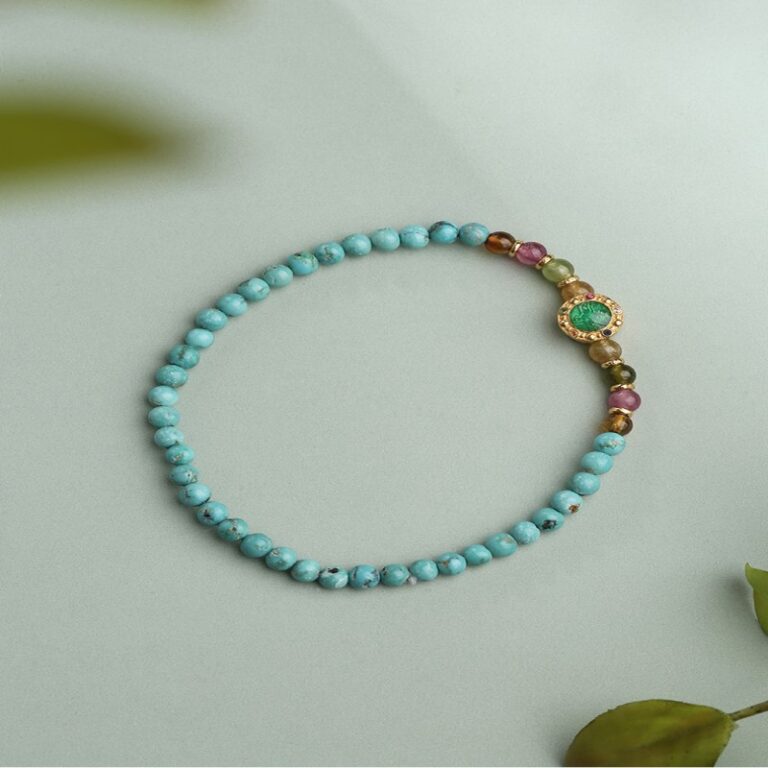 Turquoise strings with tourmaline 925 silver Huixing original design senior sense of a single circle bracelet female