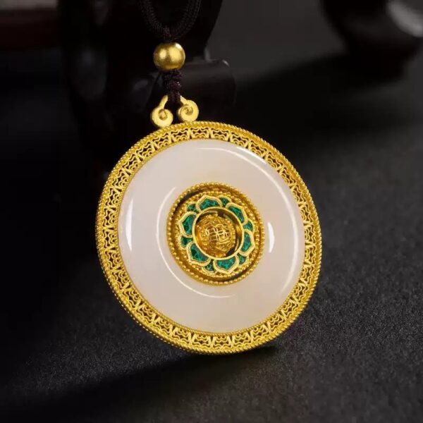 Collection of auspicious eight treasures gold and jade peace buckle pendant foot gold and jade men and women models gold necklace-1