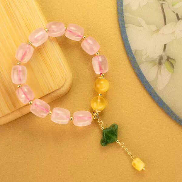 Beeswax Multi Treasure String Pixi Brave Nanhong Jasper Transit Beads Peach Blossom Crystal Aquamarine Ladies Bracelet-1