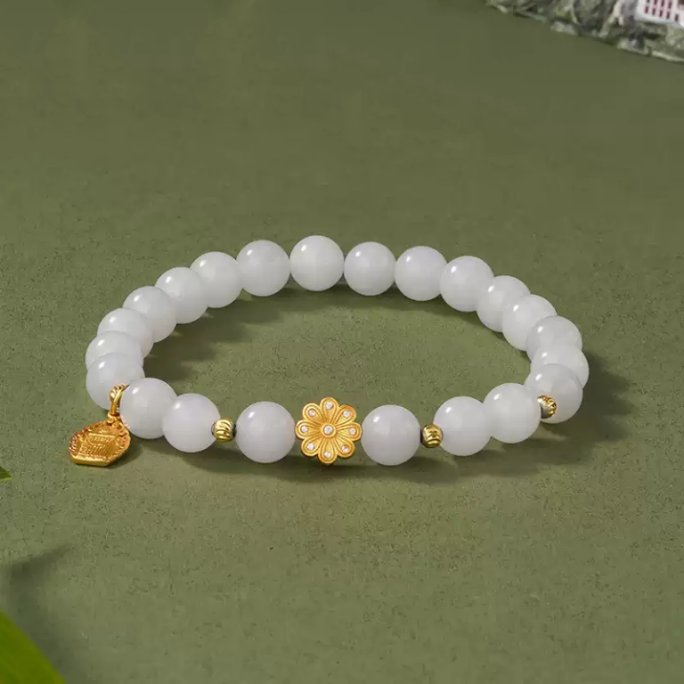 White Jade Bracelet Premium Sense Single Loop White Jade Beads Beaded Bracelet Female Simple Hand Jewellery Gift-1