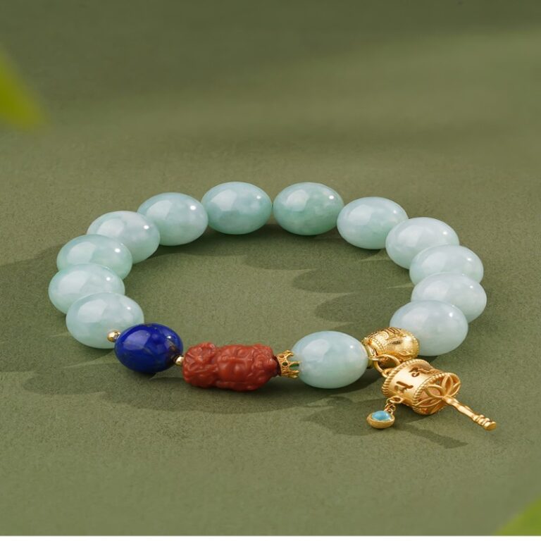 Jade agate lapis lazuli strings about 12mm round beads jade beads floating green high-grade feeling bracelet female-1