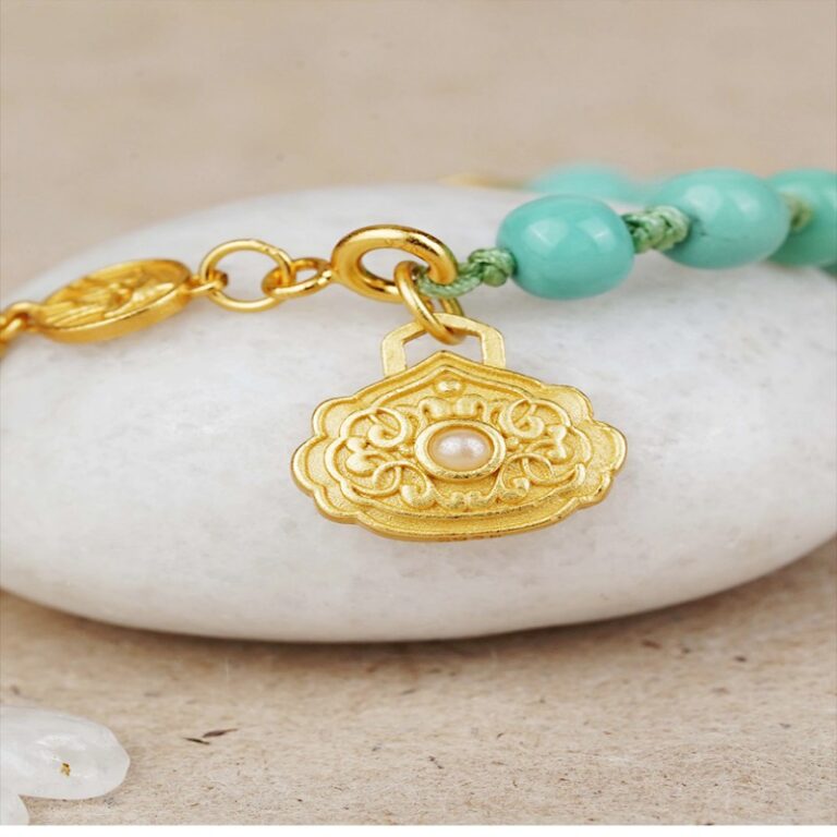 Turquoise bracelet s925 silver auspicious eight treasures accessories small tag string niche ethnic style-1