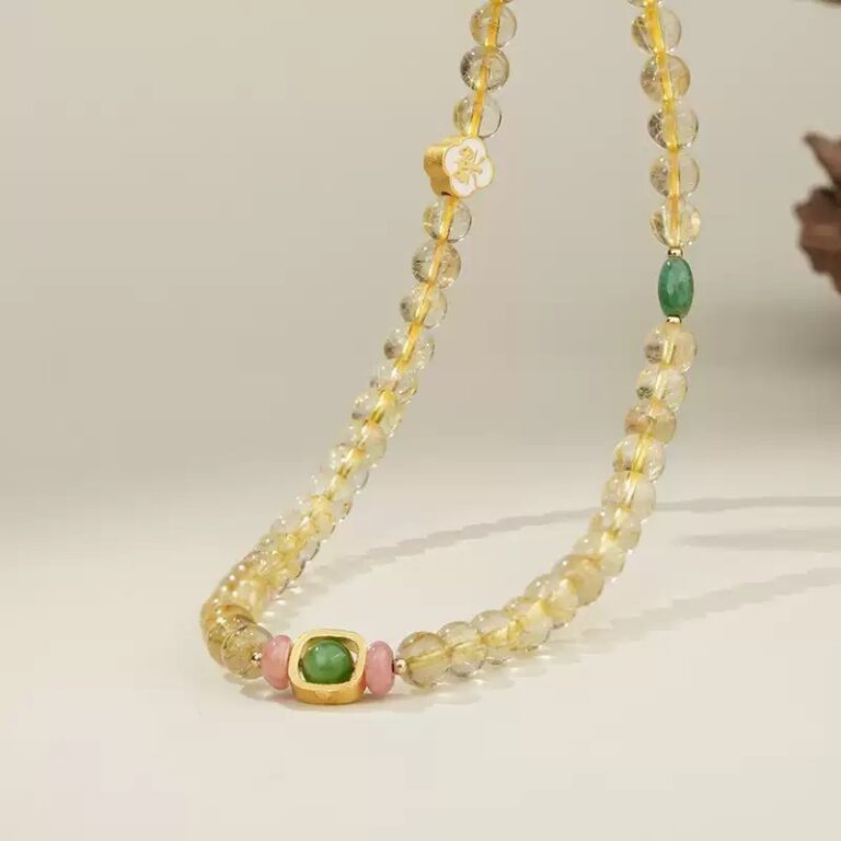 Chrysoberyl Beaded Bracelet Women's Citrine Jadeite Doppelganger Bead String Multi Loops-3