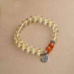 Citrine agate strings 925 silver hand plate women's bracelet this year lucky beads single circle bracelet-2