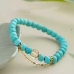 Pure Gold Bar Pendant Turquoise String Women's Tibetan Single Circle Ethnic Style Bracelet Ethnic Style-2