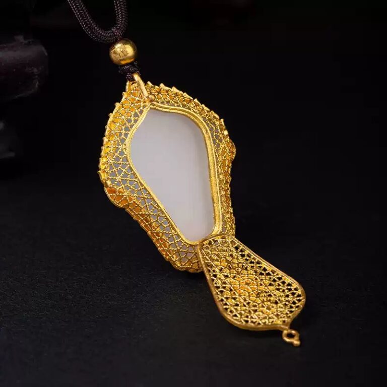 Collection of gold and jade pendant men and women couples models simple and Tianyu white jade pendant gold necklace-2