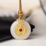 Gold and jade and field jade peace button pendant necklace women's 999 foot gold light luxury multi treasure collarbone chain-1