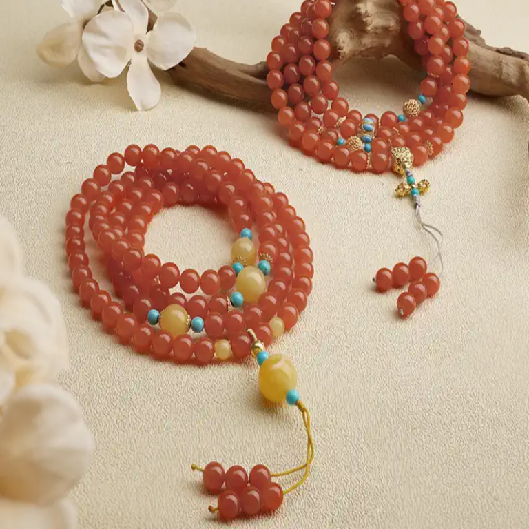 Baoshan Nanhong ice red 108 Buddha beads necklace beads strings women's multi-ring bracelet rosary strings-2