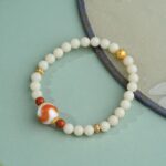 White Jade Strand Red Flesh Tiger Tooth Dzi Bead Tibetan Women's Simple Niche Design Bracelet-1