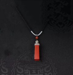 Tibetan Character Cinnabar Seal Pendant Original Design Ethnic Style Necklace Tibetan Souvenir Pendant-1