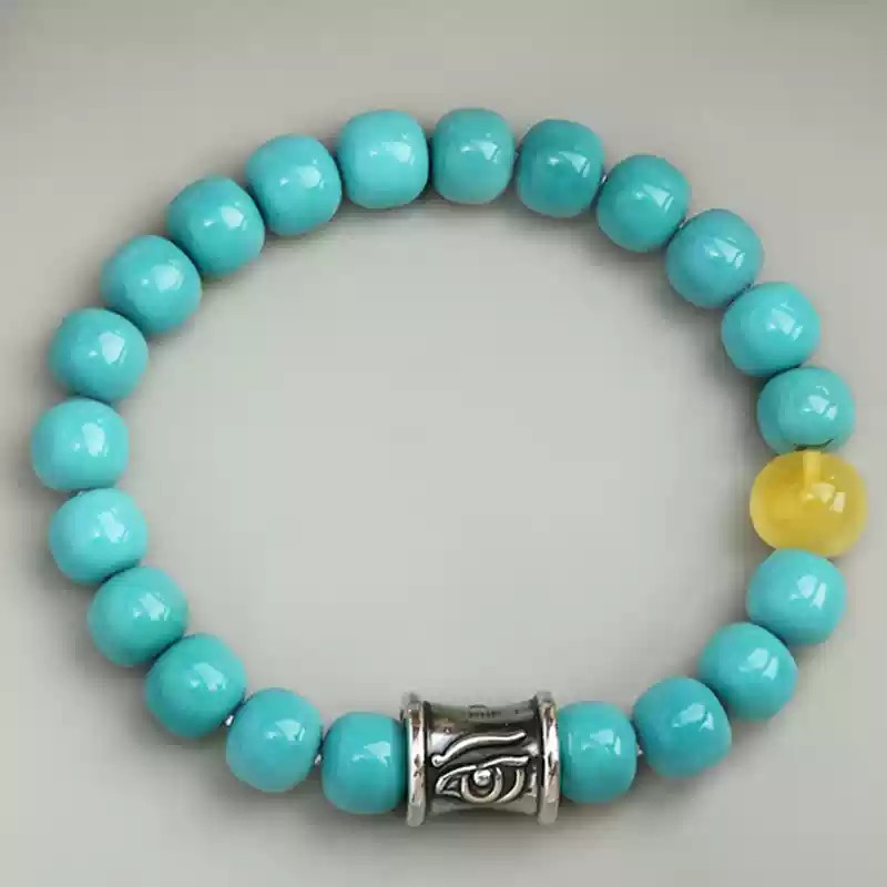 Silver turquoise nanhong string beeswax multi treasure bracelet barrel beads ethnic style birthday gift-2