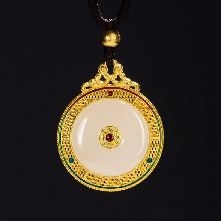 Collection of auspicious eight treasures gold and jade peace buckle pendant foot gold and jade men and women models gold necklace-2