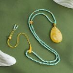 925 Silver Beeswax Tourmaline Pendant Turquoise Necklace Rope Chain Birthday Gift for Mum Necklace-2