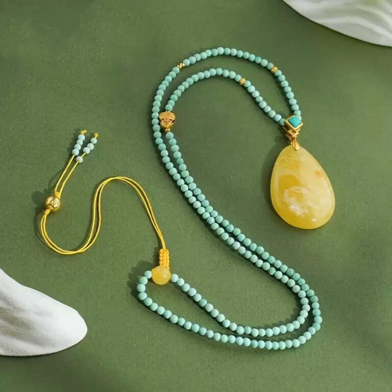 925 Silver Beeswax Tourmaline Pendant Turquoise Necklace Rope Chain Birthday Gift for Mum Necklace-2