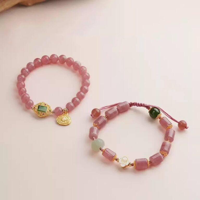 Rhodochrosite Ruyi Lock Bracelet Original Design Niche Bracelet Women's 925 Silver Jade Beads-1