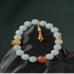 Jade round bead bracelet men's single circle beeswax nanhong jade beads beads bracelet women's models senior sense-1