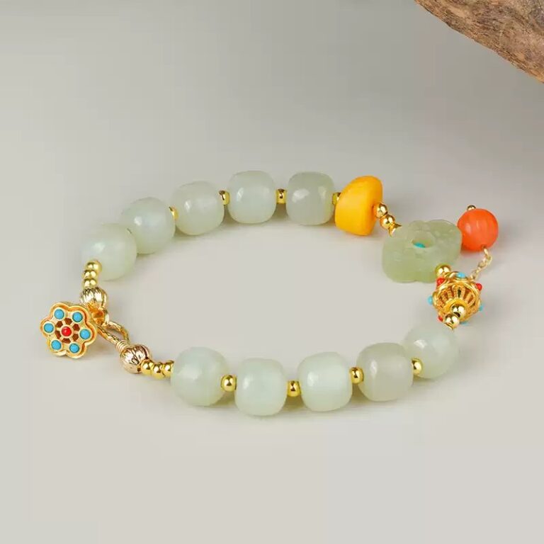 Hetian jade jasper string female transit beads Nanhong beeswax Ruyi women's multi-precious bracelet-2