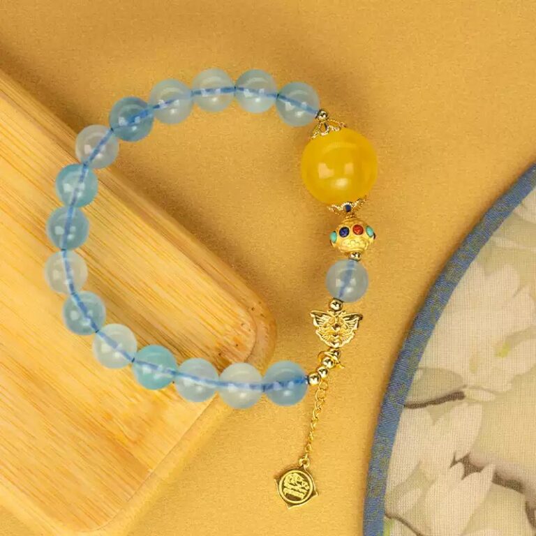 Beeswax Multi Treasure String Pixi Brave Nanhong Jasper Transit Beads Peach Blossom Crystal Aquamarine Ladies Bracelet-2