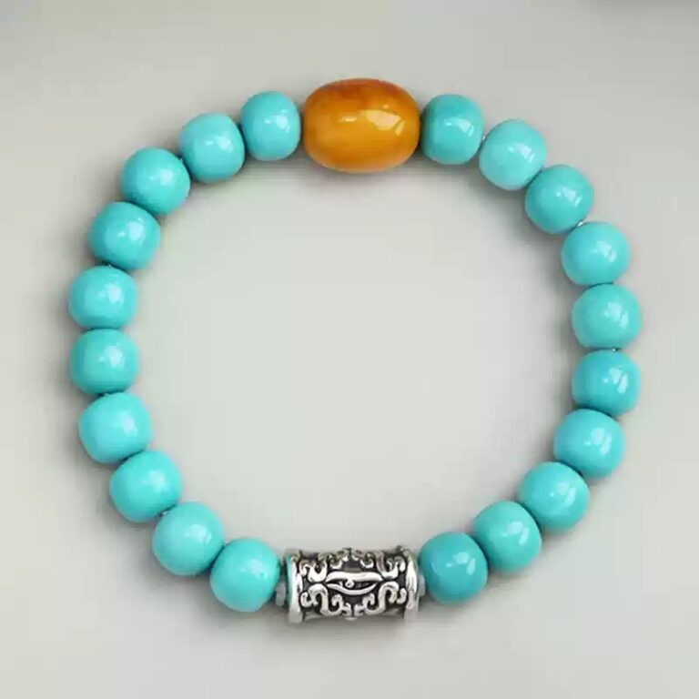 Silver turquoise nanhong string beeswax multi treasure bracelet barrel beads ethnic style birthday gift-3