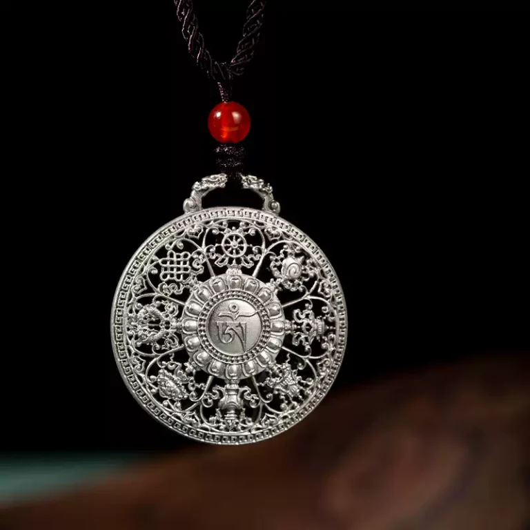 Eight Treasures Auspicious 999 Silver Pendant Necklace Men and Women Models This Year Tibetan Ethnic Style Collarbone Chain-3