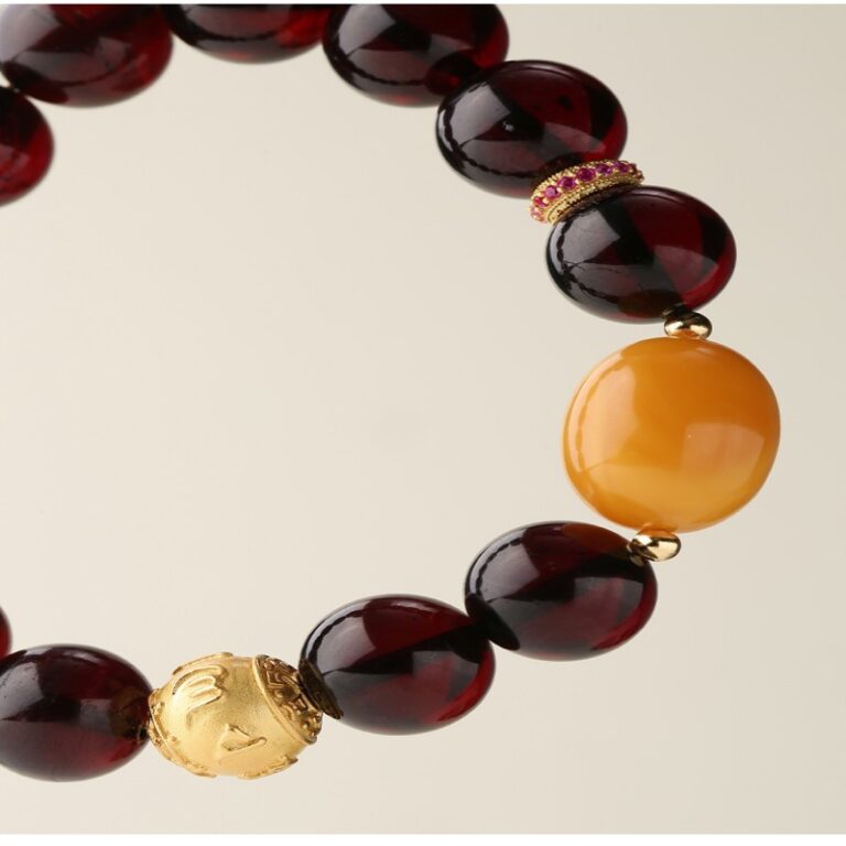 Blood peroxide beeswax strings simple burgundy amber round beads Buddha beads rosary six words bracelet female-2