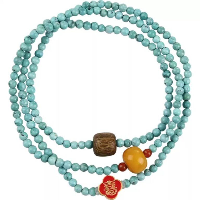 Turquoise strand with beeswax pearl multi loop bracelet dobby pan play jewelry handheld round beads-3