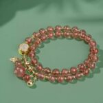 Pink Crystal Bracelet Women Rutilated Strawberry Crystal Peach Blossom String Beeswax Aquamarine Carrying Beads-9