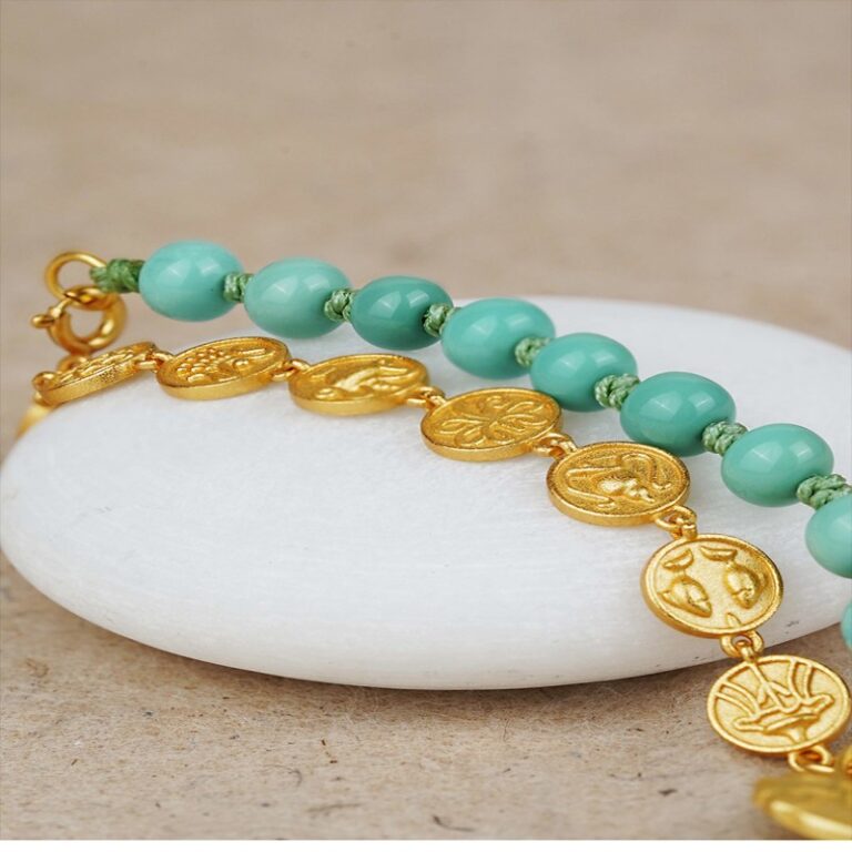 Turquoise bracelet s925 silver auspicious eight treasures accessories small tag string niche ethnic style-2