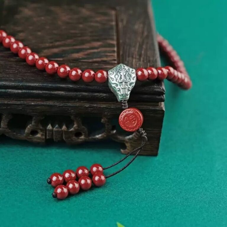 925 Silver Cinnabar Amber 108 Bead String Six Character Truth Necklace for Men and Women for the Year of the Snake-3