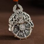 925 silver six jewels Brahma golden wheel treasure crown pendant necklace men's vintage Tibetan ethnic style-3