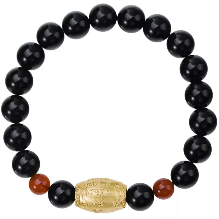 Obsidian strings for men and women 999 silver dzi peace button bracelet red glaze handheld rosary-4