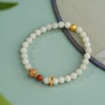 White Jade Strand Red Flesh Tiger Tooth Dzi Bead Tibetan Women's Simple Niche Design Bracelet-2