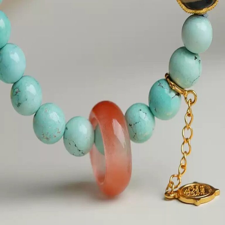 Turquoise strings female nanhong beeswax transfer beads dzi beads red agate multi-precious jade bracelet female-2