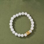 White Jade Bracelet Premium Sense Single Loop White Jade Beads Beaded Bracelet Female Simple Hand Jewellery Gift-2