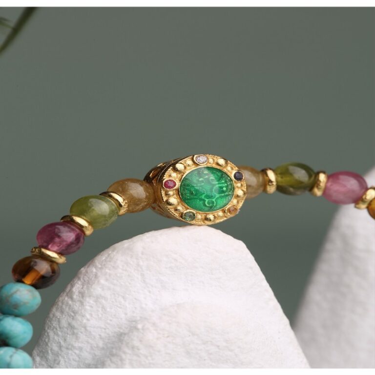 Turquoise strings with tourmaline 925 silver Huixing original design senior sense of a single circle bracelet female-2